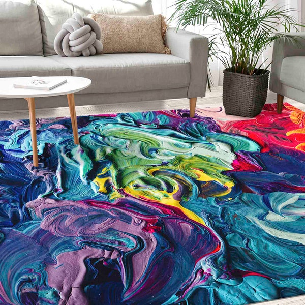 Colorful, 3D Printed Rugs, Oil Painting Print, Contemporary Rug, Salon Decor, Non Slip Rug, Modern Rug, Different Color Rug, Colorful Rug,