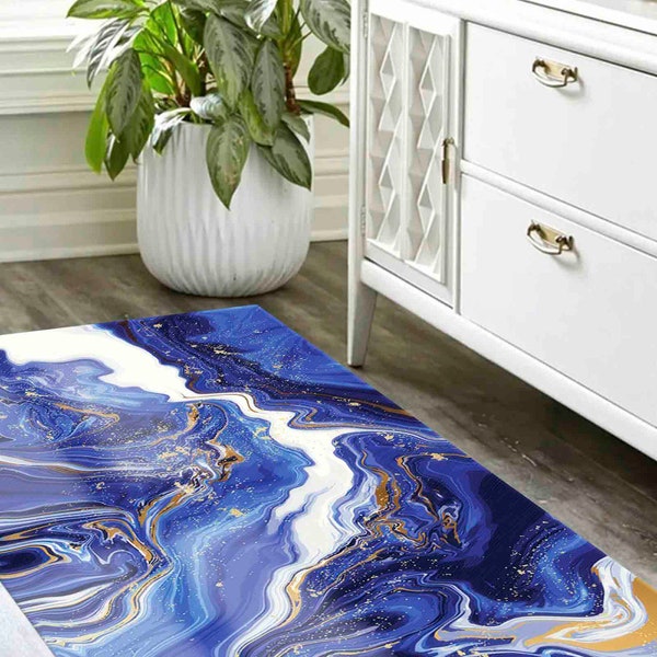 Royal Blue and Gold Rug Etsy