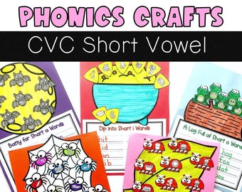 CVC Short Vowel Crafts / Phonics Activities / Elementary Phonics Practice