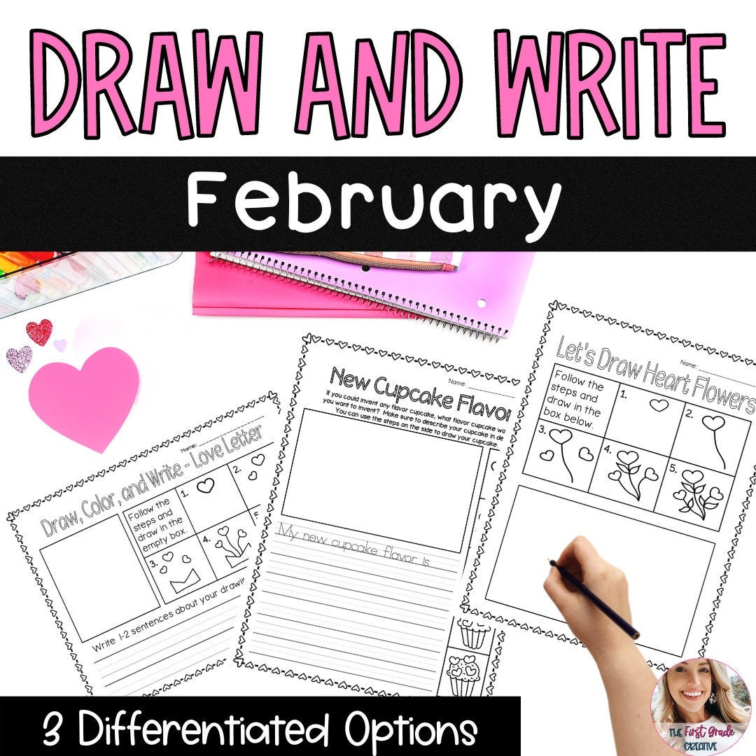 Valentine February Directed Drawing and Writing Activity for Kids