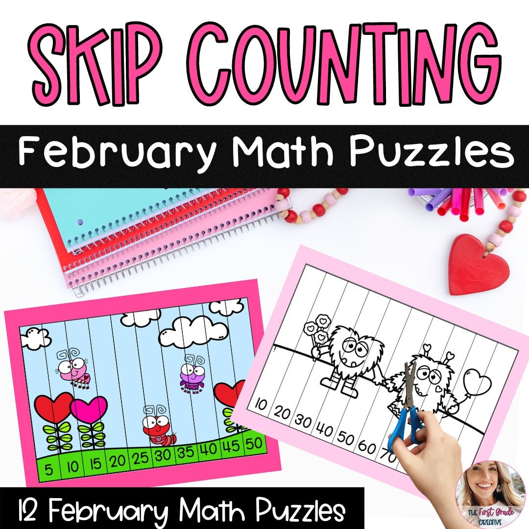 February Skip Counting Puzzles Counting by 2s 5s and 10s Printable Math