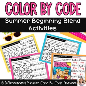 Combinaciones iniciales de sonidos: actividades de verano para colorear por código. Hojas de trabajo de fonética listas para usar (descarga digital).