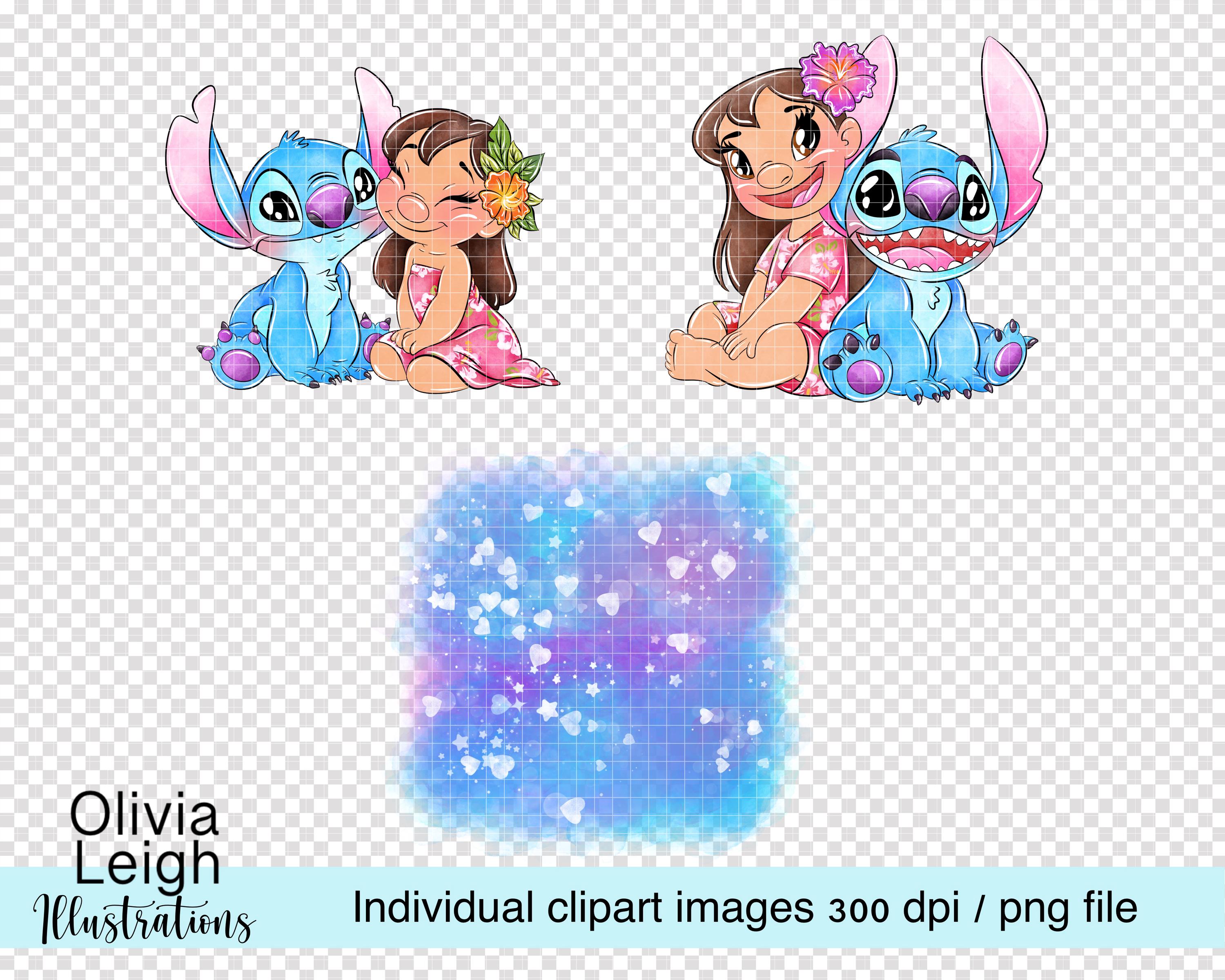 Lilo e Stitch, Conjunto de clipart em aquarela, Download digital de ...
