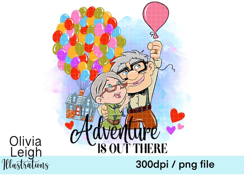 Up, Carl and Ellie, Balloon House, Cute Watercolour Clipart, Digital