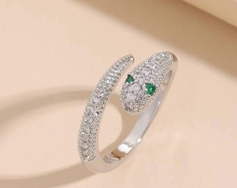 Ring with rhinestone snake