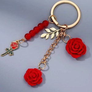 beaded rose flower keychain
