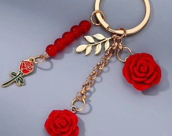 beaded rose flower keychain