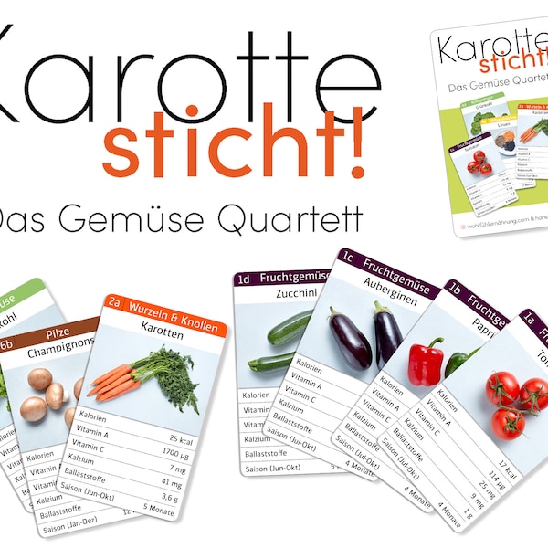 Karotte sticht! Das Gemüse Quartett | 32 Spielkarten in Klarsichtbox inkl. Spielanleitung