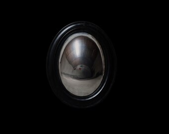 Mid-Century Medium Black Convex Witch Mirror (A)