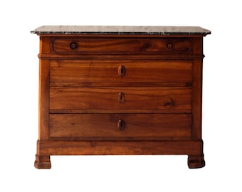 19th Century French Walnut Chest of Drawers with Marble Top