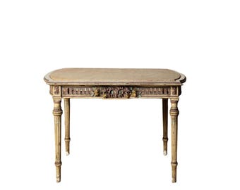 19th Century French Light Wood Base & Marble Top Table