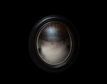 Mid-Century Medium Black Convex Witch Mirror (B)