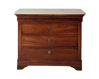 19th Century French Louis Philippe Walnut Chest with Marble Top (D)