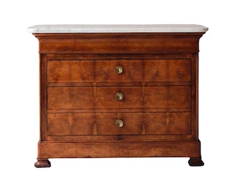 French Louis Philippe Style Walnut Marble Top Commode, Circa 1960