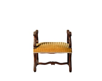 1900s French Wood & Upholstered Stool