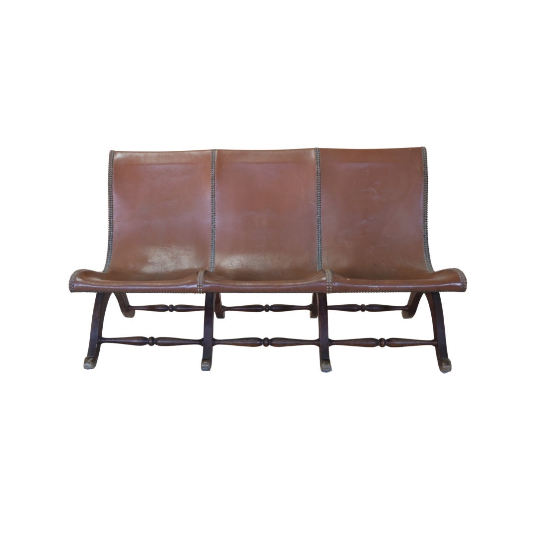 1940 Antique Spanish Leather Bench Etsy