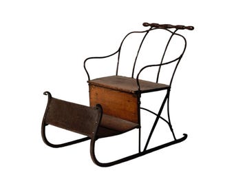 19th Century French Iron Sled with Oak Seat