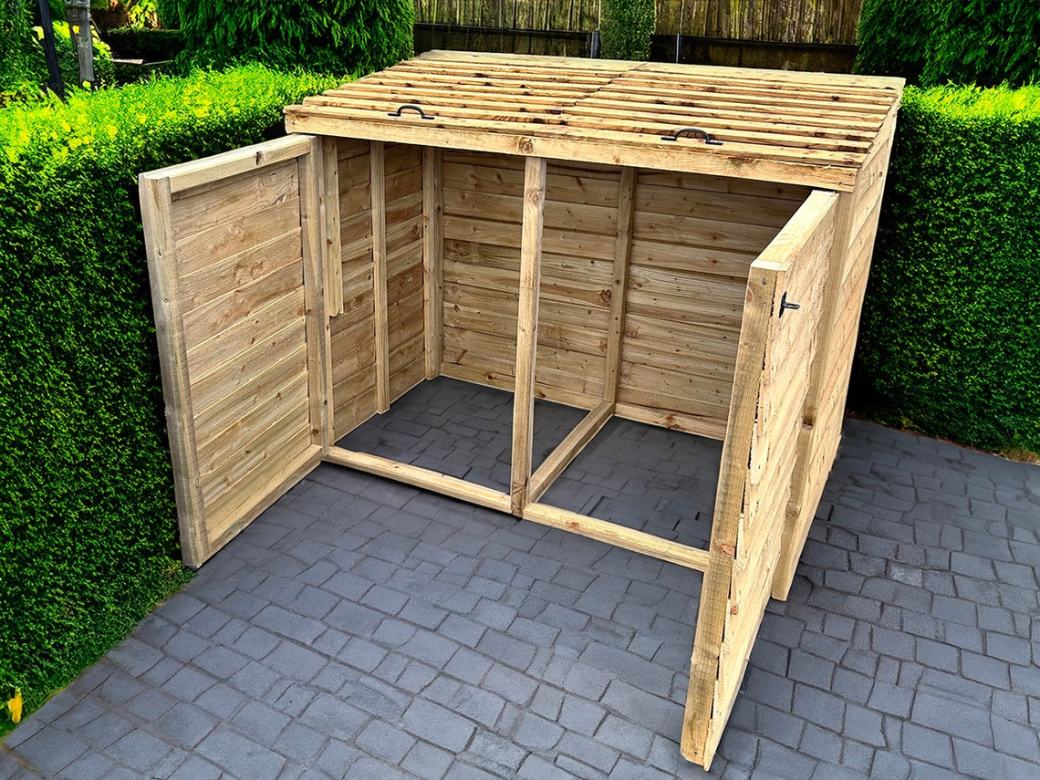 Timber Quod Quad Wheelie Bin Store, Treated Timber, 3.290m Wide X 1.35m High X 0 ...
