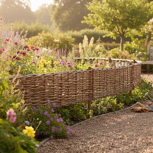 Pack of 10 x Natural Woven Willow Lawn Edging, 1000mm x 200mm, Garden Plant Border