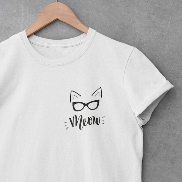 T-Shirt Meow, Lady, Unisex, Haustiere, Katze, Geschenk, Schwarz und Weiß