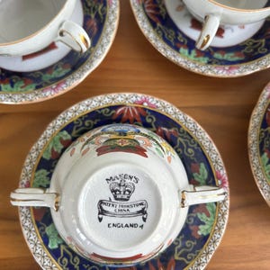 Full set of 6 hand-painted Mason’s Patent Ironstone tea cups and saucers Vintage Tea Party Floral set bridal shower high-tea