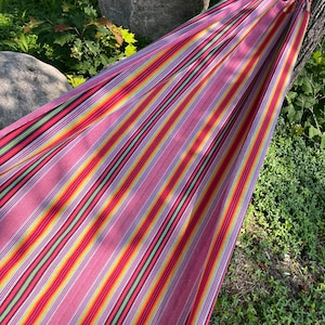 Handwoven Cotton Hammock with Polyester Ropes Boho Outdoor Hanging Bed Handmade Ecuadorian Hammock for Patio or Porch Durable Backyard Swing