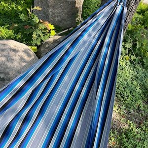 Handwoven Cotton Hammock with Polyester Ropes Boho Outdoor Hanging Bed Handmade Ecuadorian Hammock for Patio or Porch Durable Backyard Swing