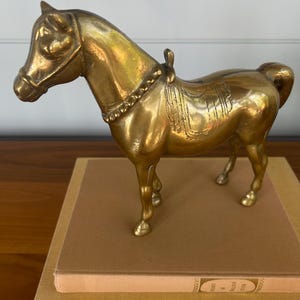 Large Solid Brass Horse Statue Vintage Brass Horse Figurine Heavy Brass Decor Equestrian Home Accent Mid Century Modern Brass Animal