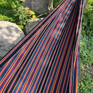 Handwoven Cotton Hammock with Polyester Ropes Boho Outdoor Hanging Bed Handmade Ecuadorian Hammock for Patio or Porch Durable Backyard Swing