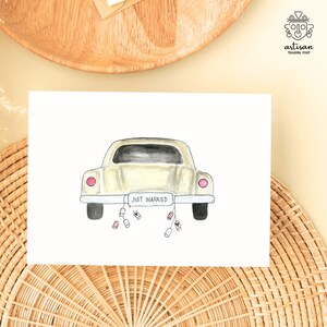 Wedding Card Vintage Car Just Married Greeting Card Honeymoon Celebration Congratulations Marriage Card