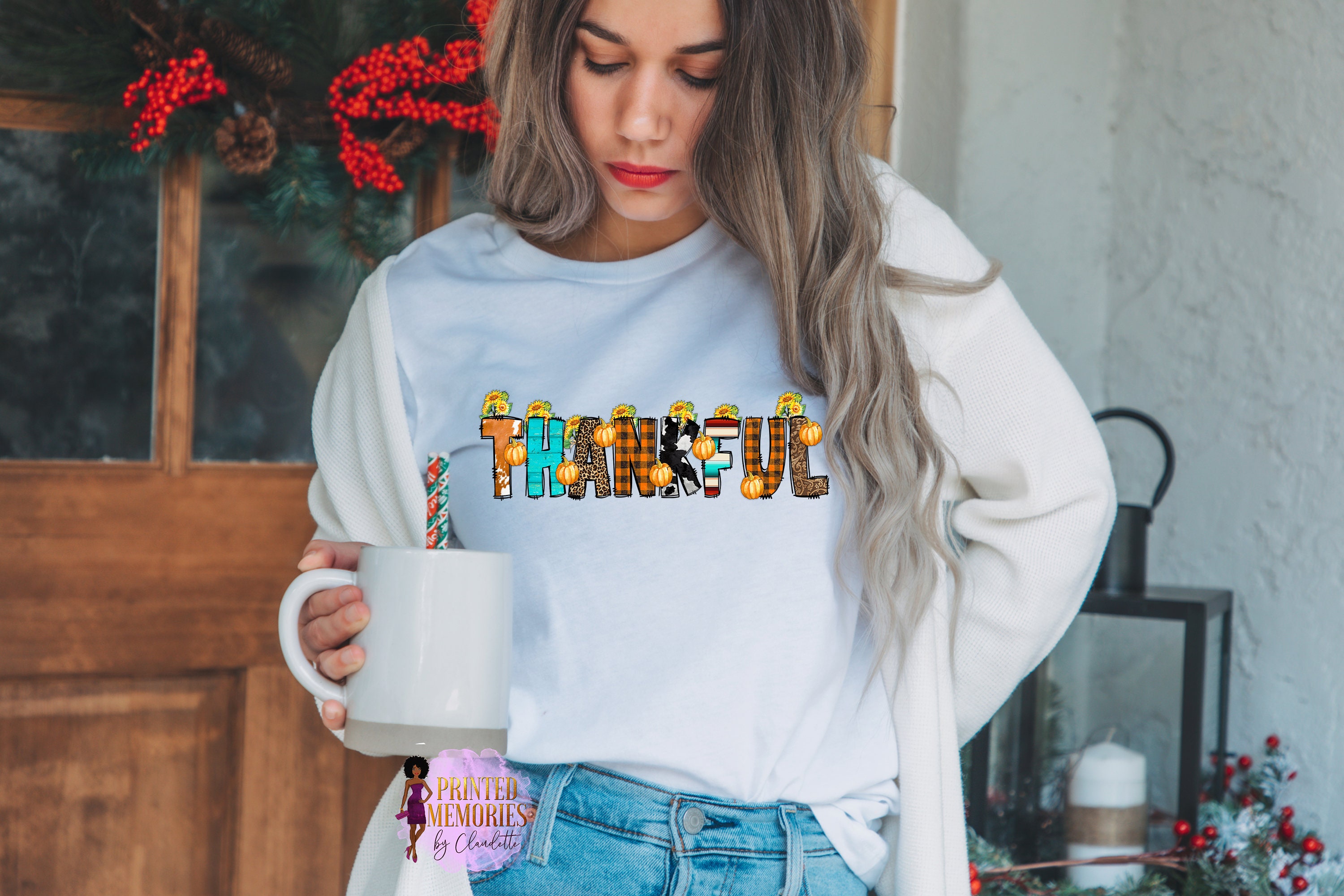 Thankful Shirt/white Shirt/colorful Shirt/ DTF Transfer Shirt 