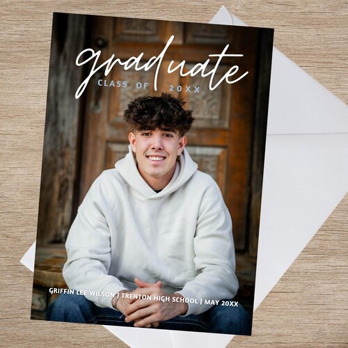 Canva Graduation Card With Photo Template Printable Grad Invitations  Editable - Blue Graduate Script - 5x7 Instant Download Digital Prints - Etsy