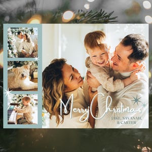 Canva kerstkaart met fotosjabloon afdrukbare kerstkaart bewerkbare print - drie sterren - 5 x 7 direct downloaden afbeelding 1