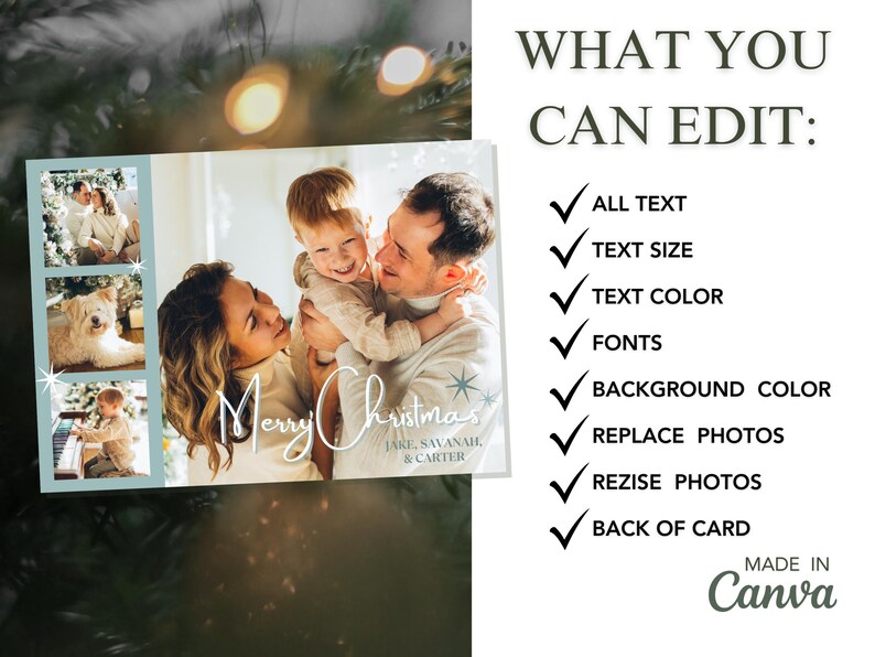 Canva kerstkaart met fotosjabloon afdrukbare kerstkaart bewerkbare print - drie sterren - 5 x 7 direct downloaden afbeelding 6