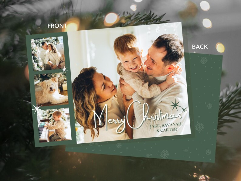 Canva kerstkaart met fotosjabloon afdrukbare kerstkaart bewerkbare print - drie sterren - 5 x 7 direct downloaden afbeelding 3