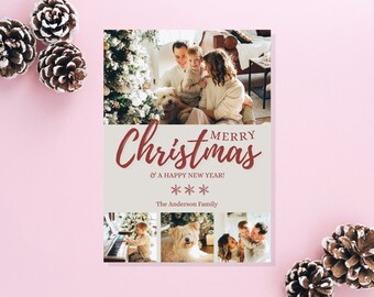 Canva Christmas Card with Photo Template Printable Holiday Card Editable Print - Very Merry Portrait - 5x7 Instant Download