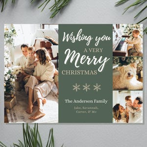 Canva Christmas Card with Photo Template Printable Holiday Card Editable Print - Modern Forest Green - 5x7 Instant Download Digital Prints