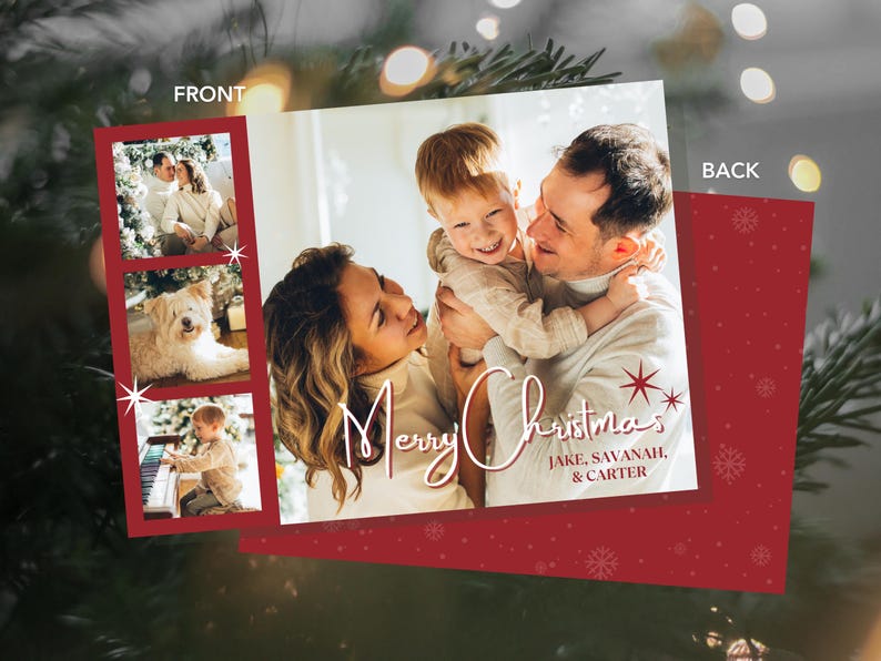 Canva kerstkaart met fotosjabloon afdrukbare kerstkaart bewerkbare print - drie sterren - 5 x 7 direct downloaden afbeelding 5