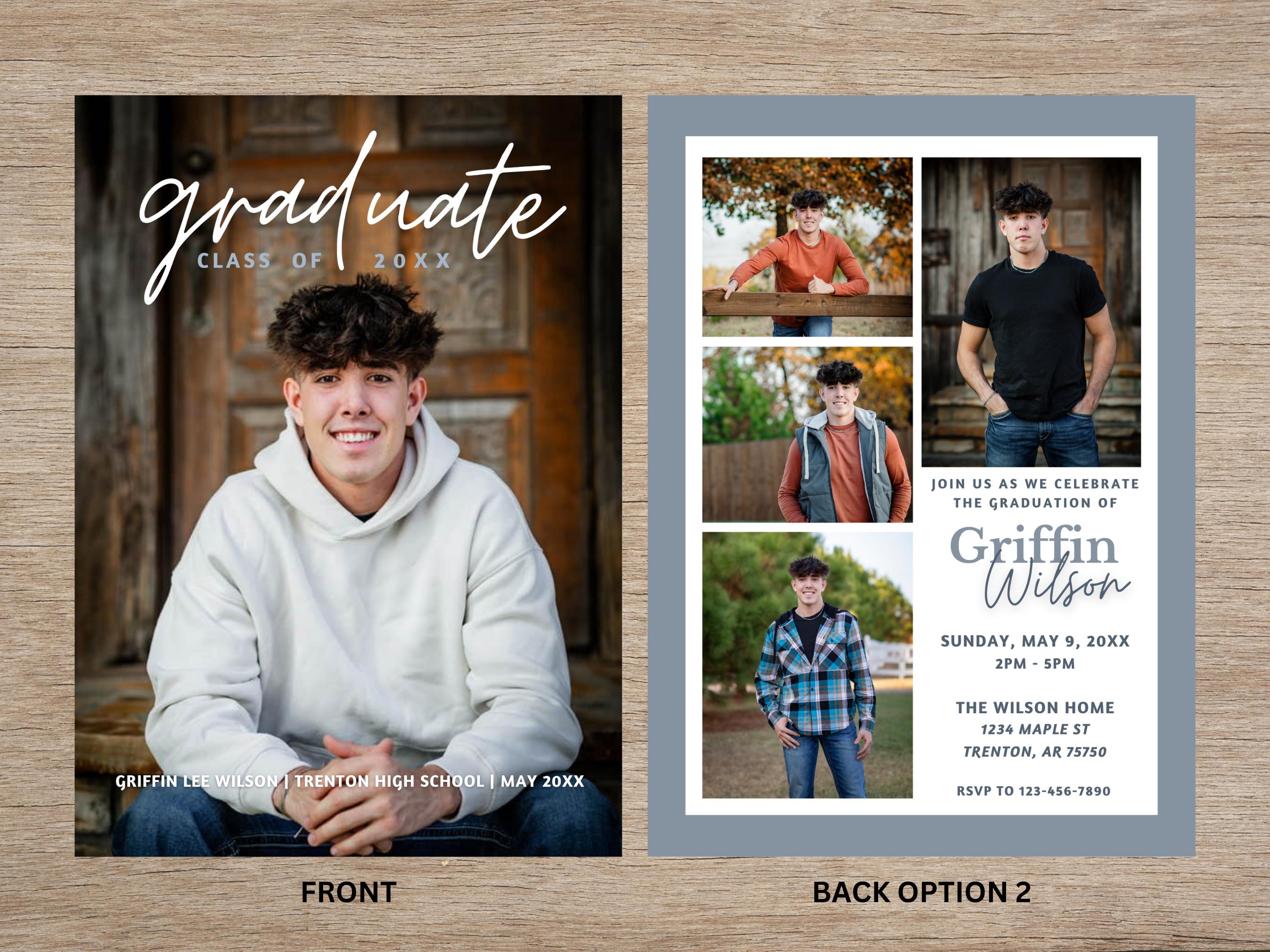 Canva Graduation Card With Photo Template Printable Grad Invitations  Editable - Blue Graduate Script - 5x7 Instant Download Digital Prints - Etsy