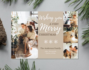 Canva Christmas Card with Photo Template Printable Holiday Card Editable Print - Modern Gold Cream - 5x7 Instant Download Digital Prints