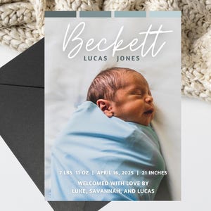 Faire-part de naissance Canva avec modèle photo faire-part imprimable modifiable - bébé garçon moderne - téléchargement immédiat 5 x 7 impressions numériques