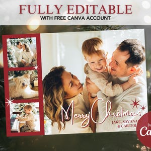 Canva kerstkaart met fotosjabloon afdrukbare kerstkaart bewerkbare print - drie sterren - 5 x 7 direct downloaden afbeelding 2