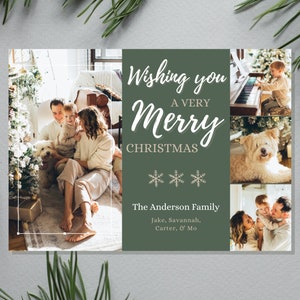 Canva Christmas Card with Photo Template Printable Holiday Card Editable Print - Forest Green - 5x7 Instant Download