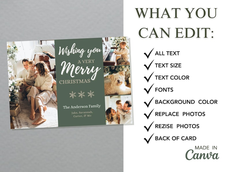Canva Christmas Card With Photo Template Printable Holiday Card ...