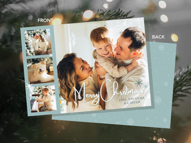 Canva kerstkaart met fotosjabloon afdrukbare kerstkaart bewerkbare print - drie sterren - 5 x 7 direct downloaden afbeelding 4