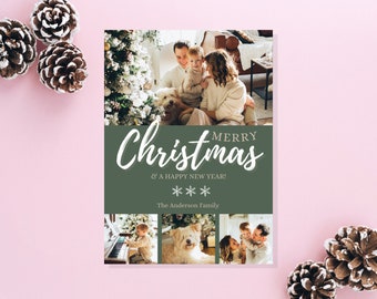 Canva Christmas Card with Photo Template Printable Holiday Card Editable Print - Very Merry Portrait - 5x7 Instant Download