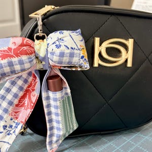 Handmade Puffy Bow Chapstick Holder Keychain, Quilted Lip Balm Bag Charm