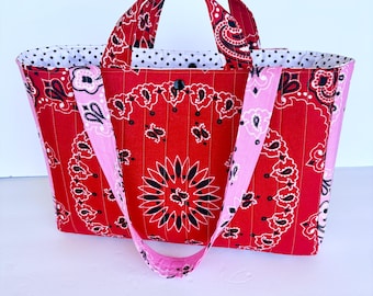 Custom Tote Bag | Bandana Quilted Handbag | Designer-Inspired Dual Handle Bag | Snap Closure | Personalized Tote Bag | Personalized Tote