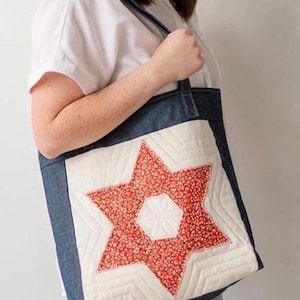 Quilted Star Tote Bag - Handmade Patchwork Denim Market Bag