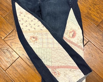 Send in Your Jeans | Custom Quilt Panel Upcycle | Handmade Patchwork Denim Boho Barrel Leg Women